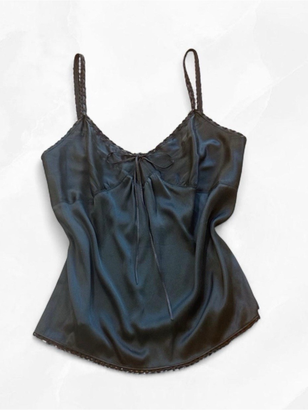 Express RARE Vintage Y2K Silk Fairy Goth Cami with Dainty Ribbon Tie